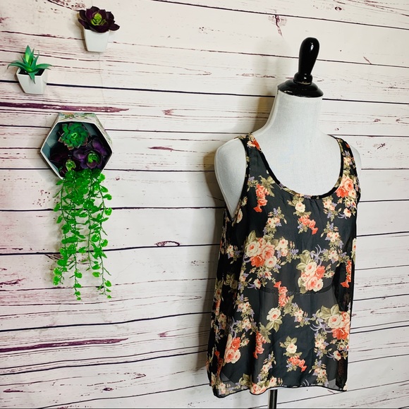 Papaya Sheer Black Floral & Lace Tank Top Size Medium - Picture 4 of 9